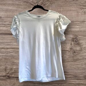 Inc International White Top with ruffled sleeves- Size Large